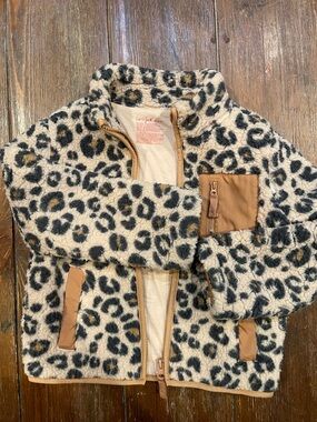 Cat & Jack Cream and Black Leopard Sherpa Puffer Jacket with Tan Accents